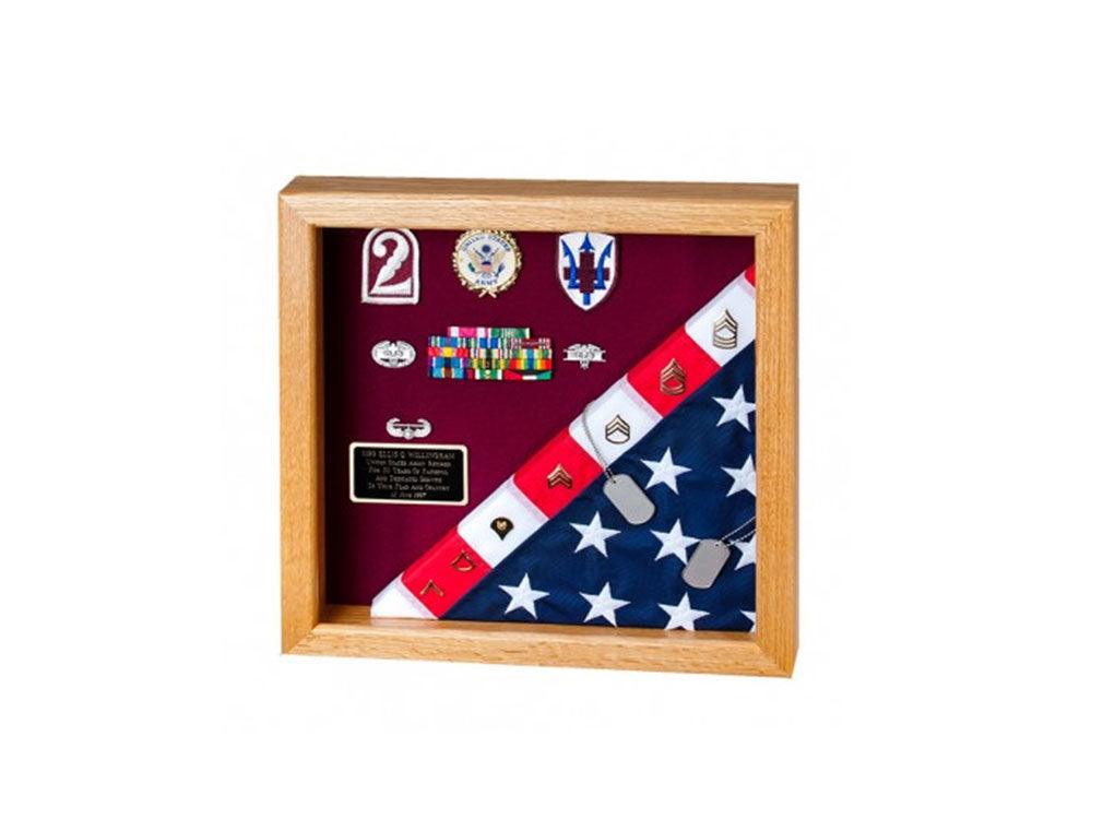 Flag Display Case showcases both the flag and military awards,(Red Felt) by The Military Gift Store - Vysn