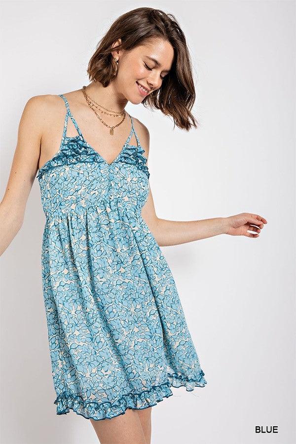 Floral print v-neck dress with skirt lining - Vysn