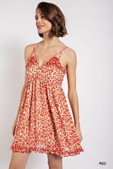 Floral print v-neck dress with skirt lining - Vysn