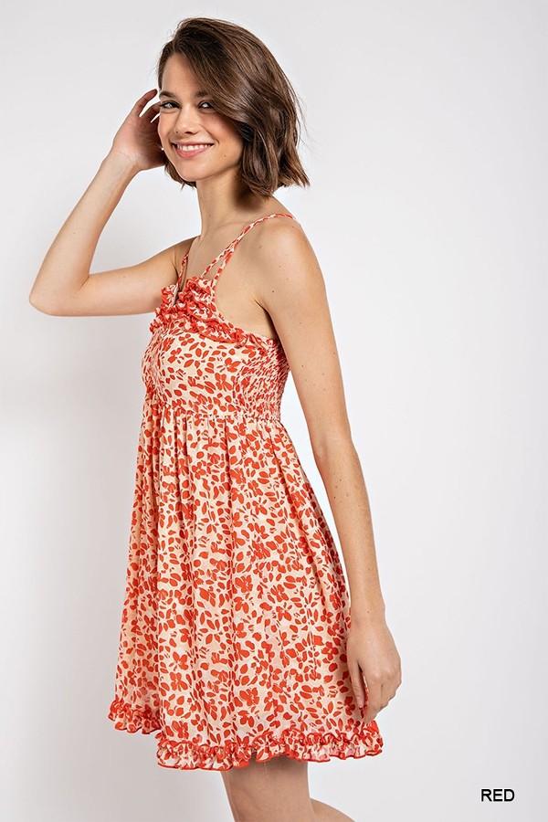 Floral print v-neck dress with skirt lining - Vysn