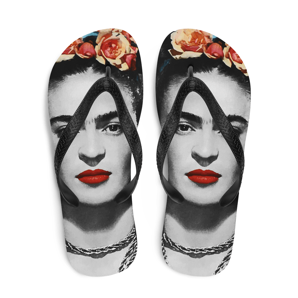 Frida Kahlo With Flowers Poster Artwork Flip-Flops by Art-O-Rama Shop - Vysn