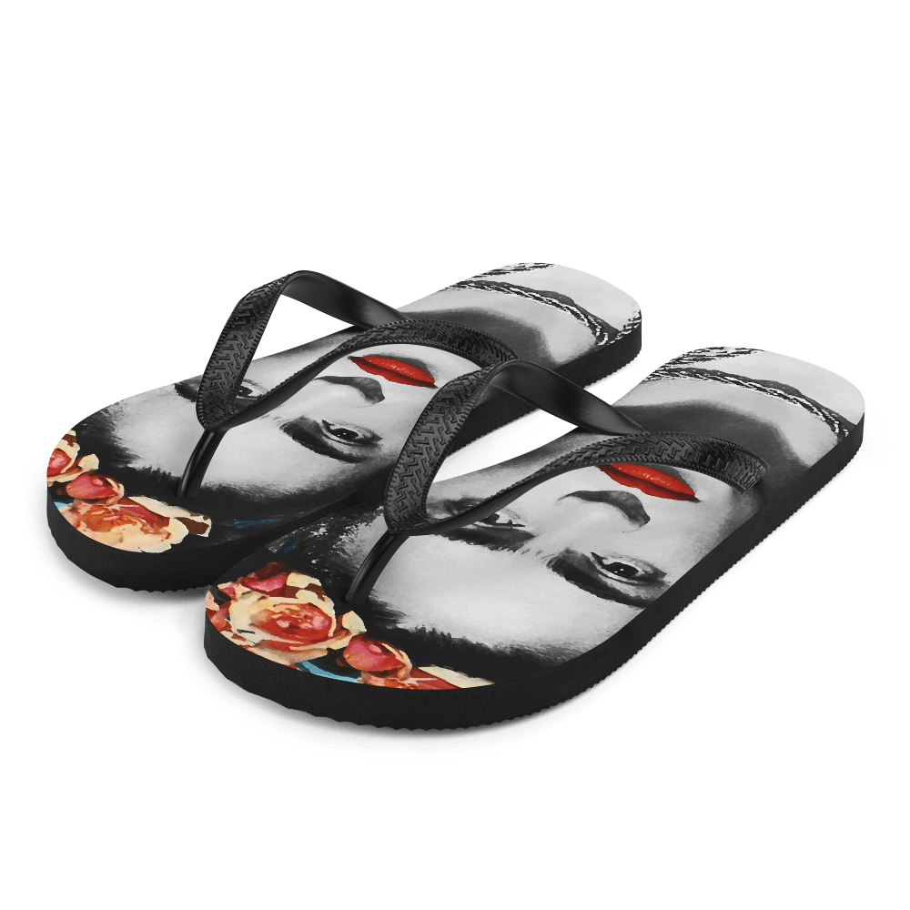 Frida Kahlo With Flowers Poster Artwork Flip-Flops by Art-O-Rama Shop - Vysn