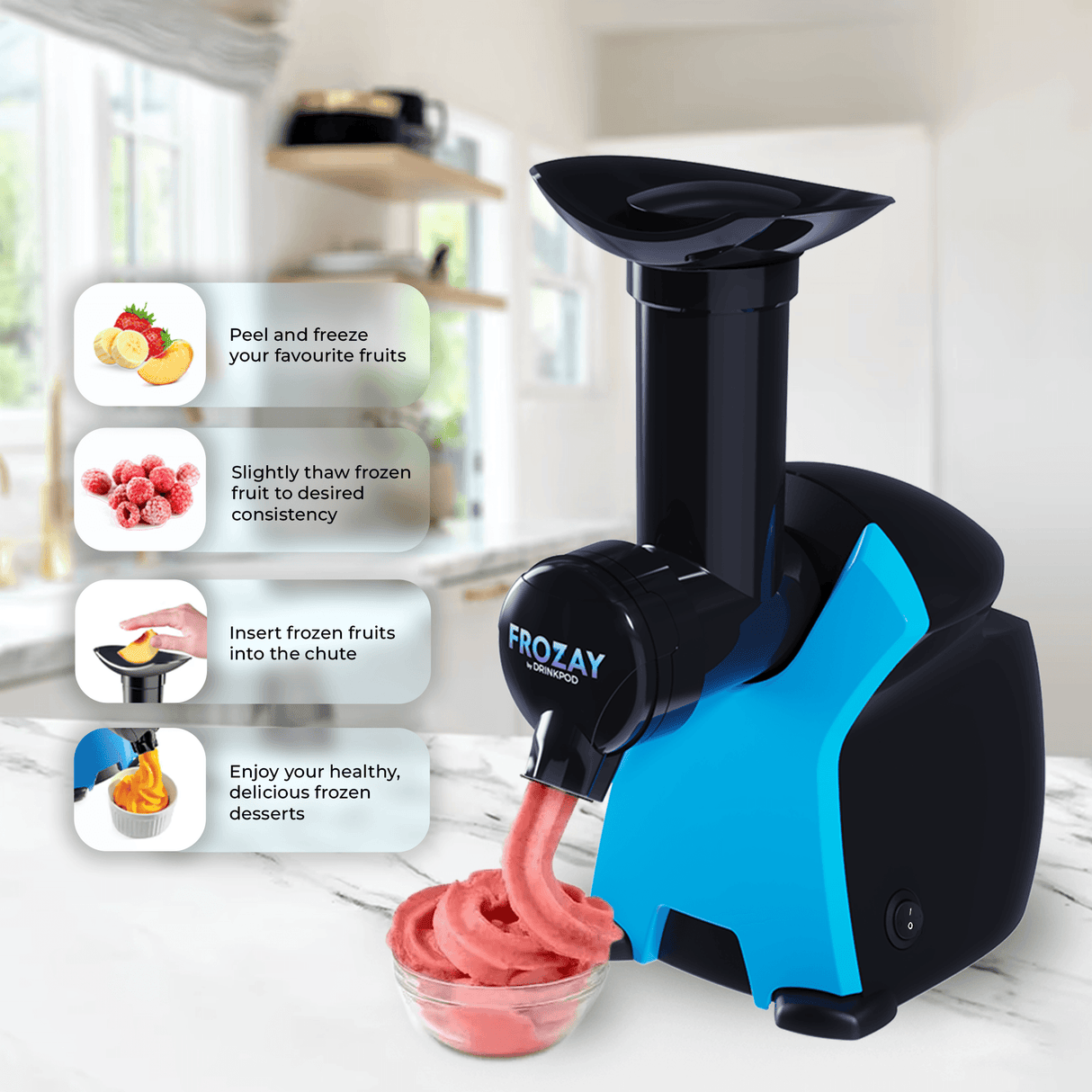 Frozay Soft Serve Frozen Fruit Sorbet Dessert & Ice Cream Maker by Drinkpod - Vysn