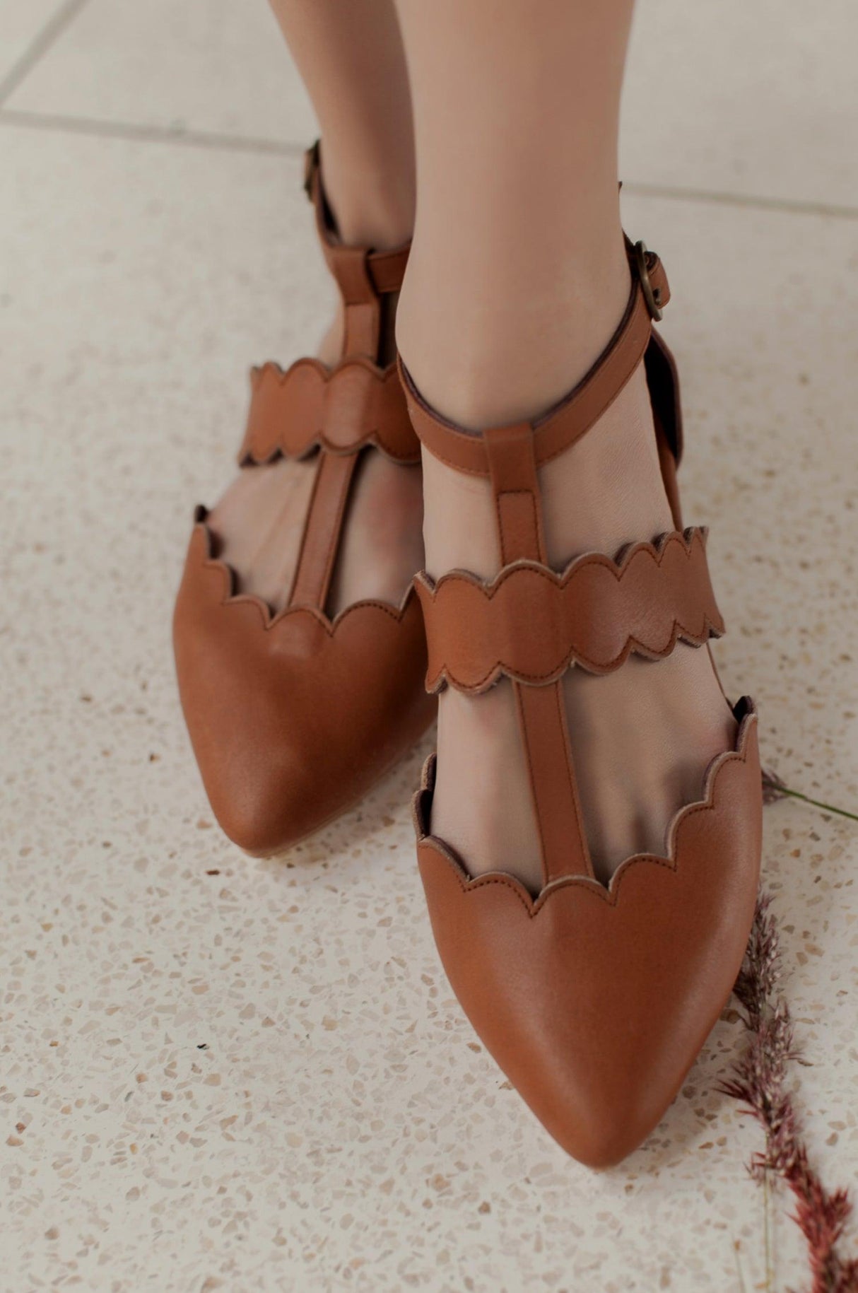 Gardenia Pointy Toe Leather Flats by ELF - Vysn