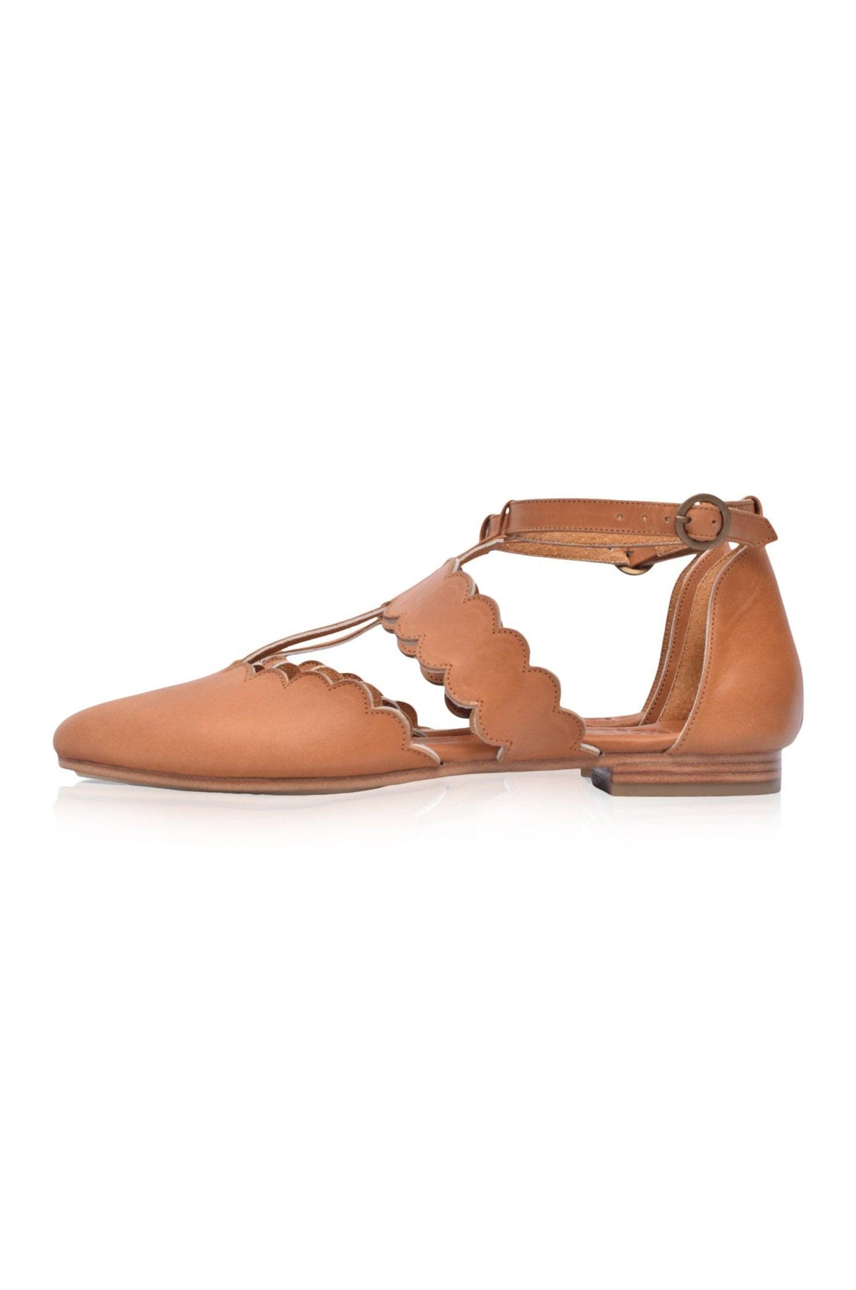 Gardenia Pointy Toe Leather Flats by ELF - Vysn