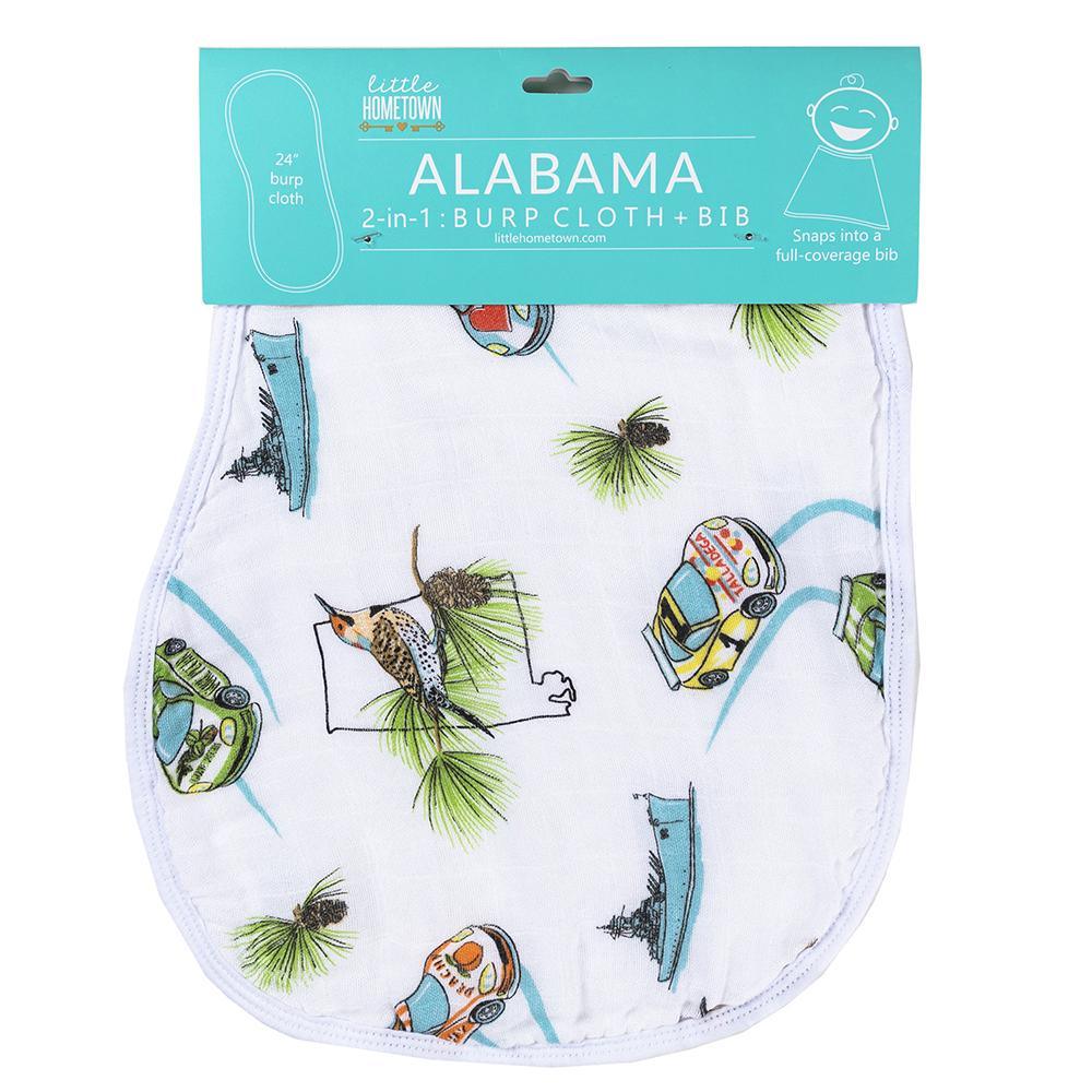 Gift Set: Alabama Baby Muslin Swaddle Blanket and Burp Cloth/Bib Combo by Little Hometown - Vysn