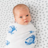 Gift Set: Blue Crab Baby Muslin Swaddle Blanket and Burp Cloth/Bib Combo by Little Hometown - Vysn