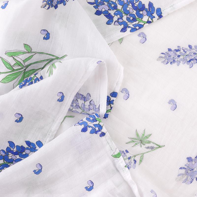 Gift Set: Bluebonnets Baby Muslin Swaddle Blanket and Burp Cloth/Bib Combo by Little Hometown - Vysn