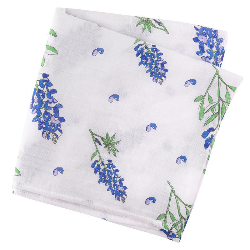 Gift Set: Bluebonnets Baby Muslin Swaddle Blanket and Burp Cloth/Bib Combo by Little Hometown - Vysn