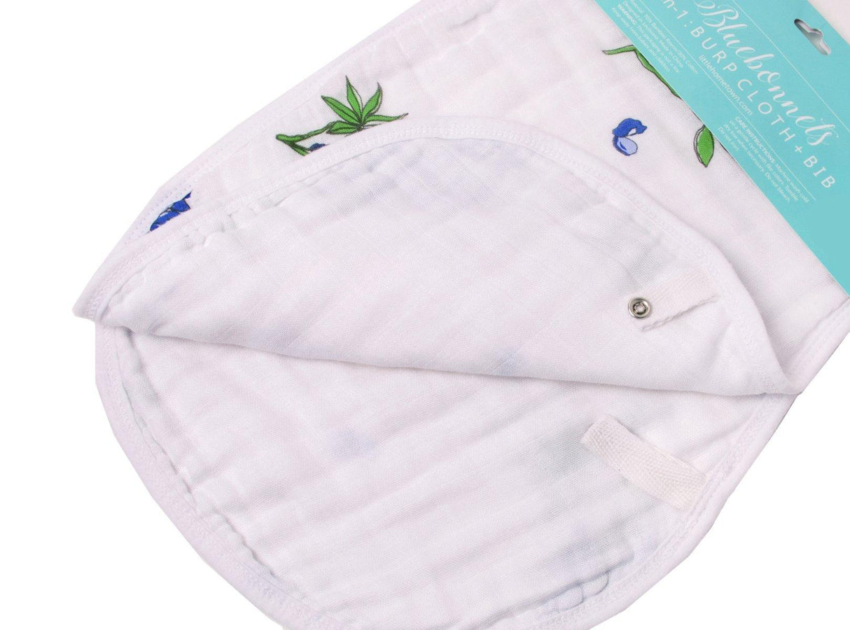 Gift Set: Bluebonnets Baby Muslin Swaddle Blanket and Burp Cloth/Bib Combo by Little Hometown - Vysn