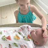 Gift Set: California Girl Muslin Swaddle Blanket and Burp Cloth/Bib Combo by Little Hometown - Vysn