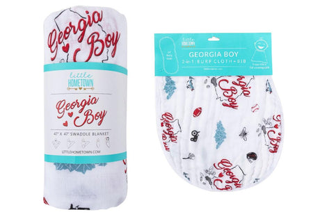 Gift Set: Georgia Boy Muslin Swaddle Blanket and Burp Cloth/Bib Combo by Little Hometown - Vysn