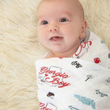 Gift Set: Georgia Boy Muslin Swaddle Blanket and Burp Cloth/Bib Combo by Little Hometown - Vysn