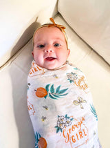 Gift Set: Georgia Girl Muslin Swaddle Blanket and Burp Cloth/Bib Combo by Little Hometown - Vysn