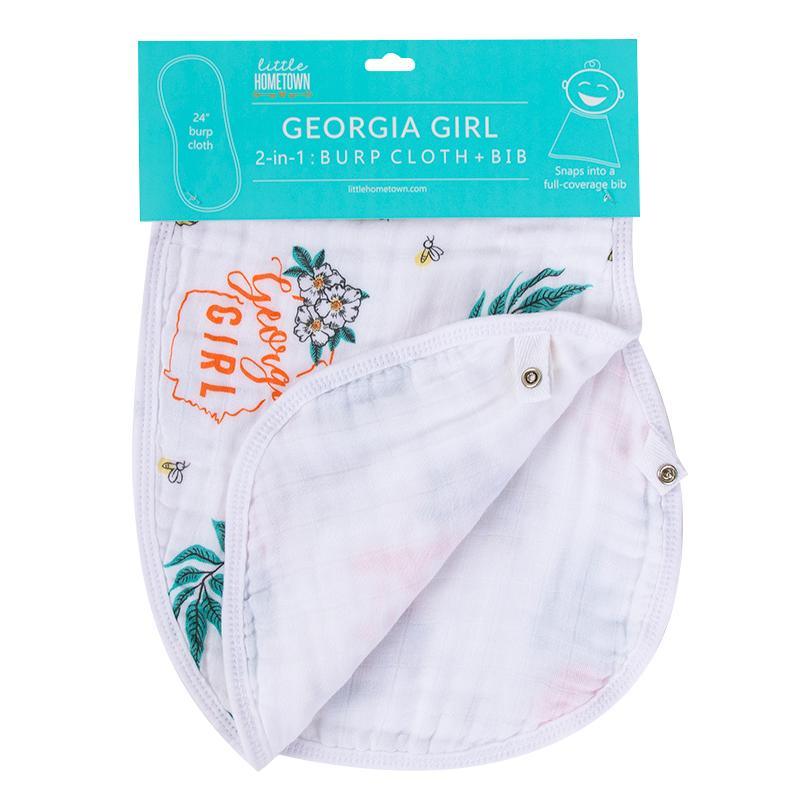 Gift Set: Georgia Girl Muslin Swaddle Blanket and Burp Cloth/Bib Combo by Little Hometown - Vysn