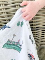 Gift Set: Massachusetts Baby Muslin Swaddle Blanket and Burp Cloth/Bib Combo by Little Hometown - Vysn