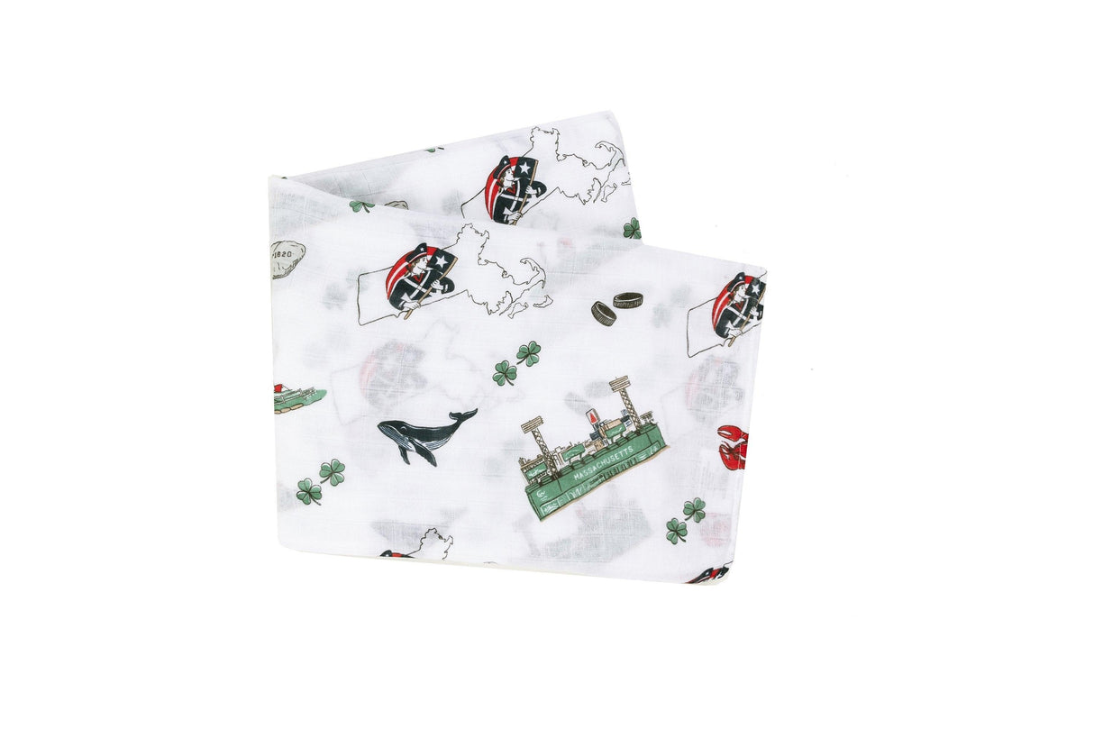 Gift Set: Massachusetts Baby Muslin Swaddle Blanket and Burp Cloth/Bib Combo by Little Hometown - Vysn