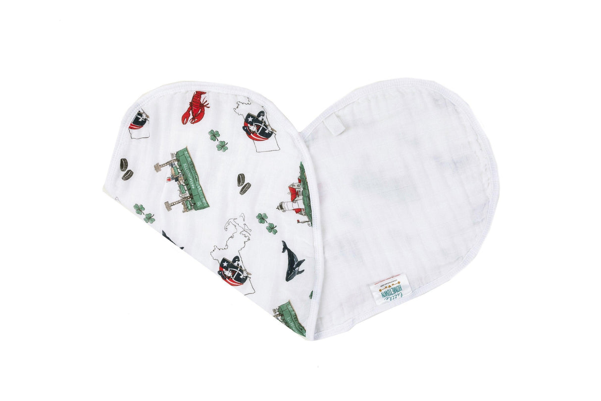 Gift Set: Massachusetts Baby Muslin Swaddle Blanket and Burp Cloth/Bib Combo by Little Hometown - Vysn