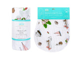 Gift Set: Massachusetts Floral Baby Muslin Swaddle Blanket and Burp Cloth/Bib Combo by Little Hometown - Vysn