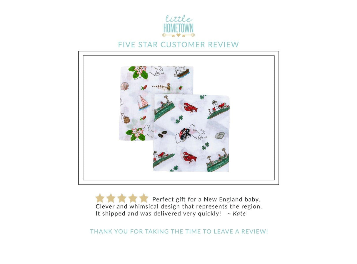 Gift Set: Massachusetts Floral Baby Muslin Swaddle Blanket and Burp Cloth/Bib Combo by Little Hometown - Vysn