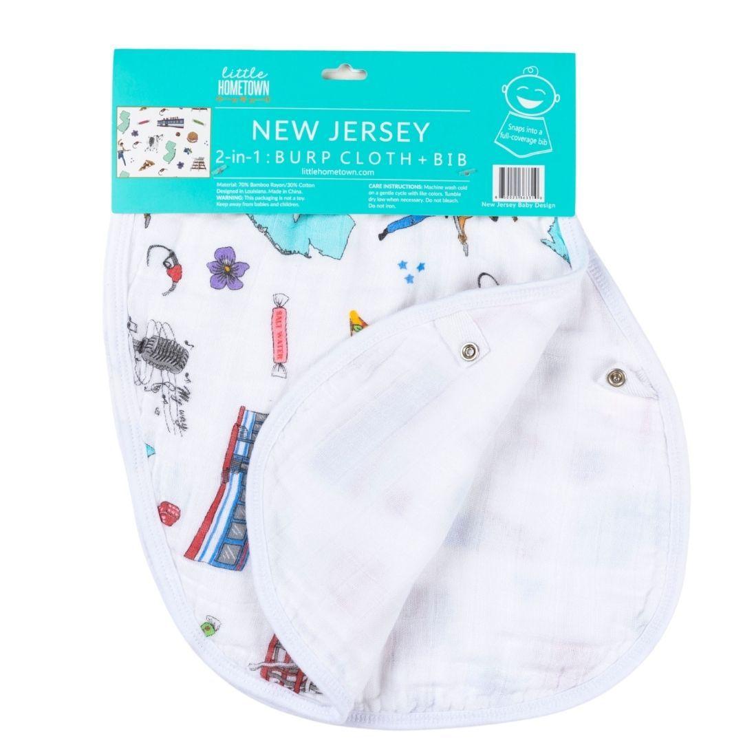 Gift Set: New Jersey Baby Muslin Swaddle Blanket and Burp Cloth/Bib Combo by Little Hometown - Vysn