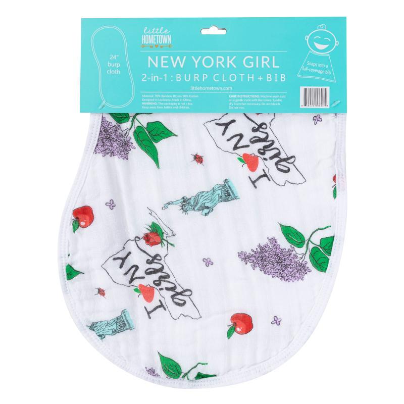 Gift Set: New York Girl Baby Muslin Swaddle Blanket and Burp Cloth/Bib Combo by Little Hometown - Vysn