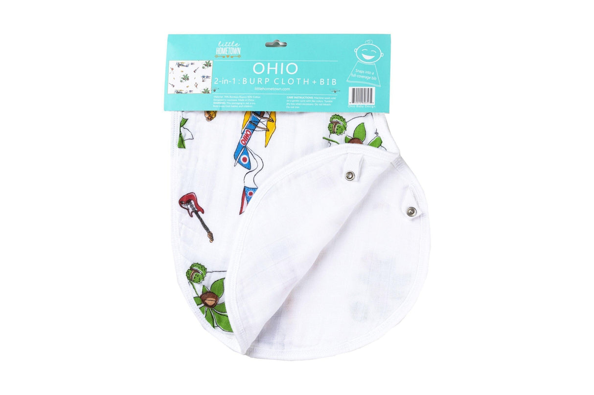 Gift Set: Ohio Baby Muslin Swaddle Receiving Blanket and Burp Cloth / Bib Combo by Little Hometown - Vysn