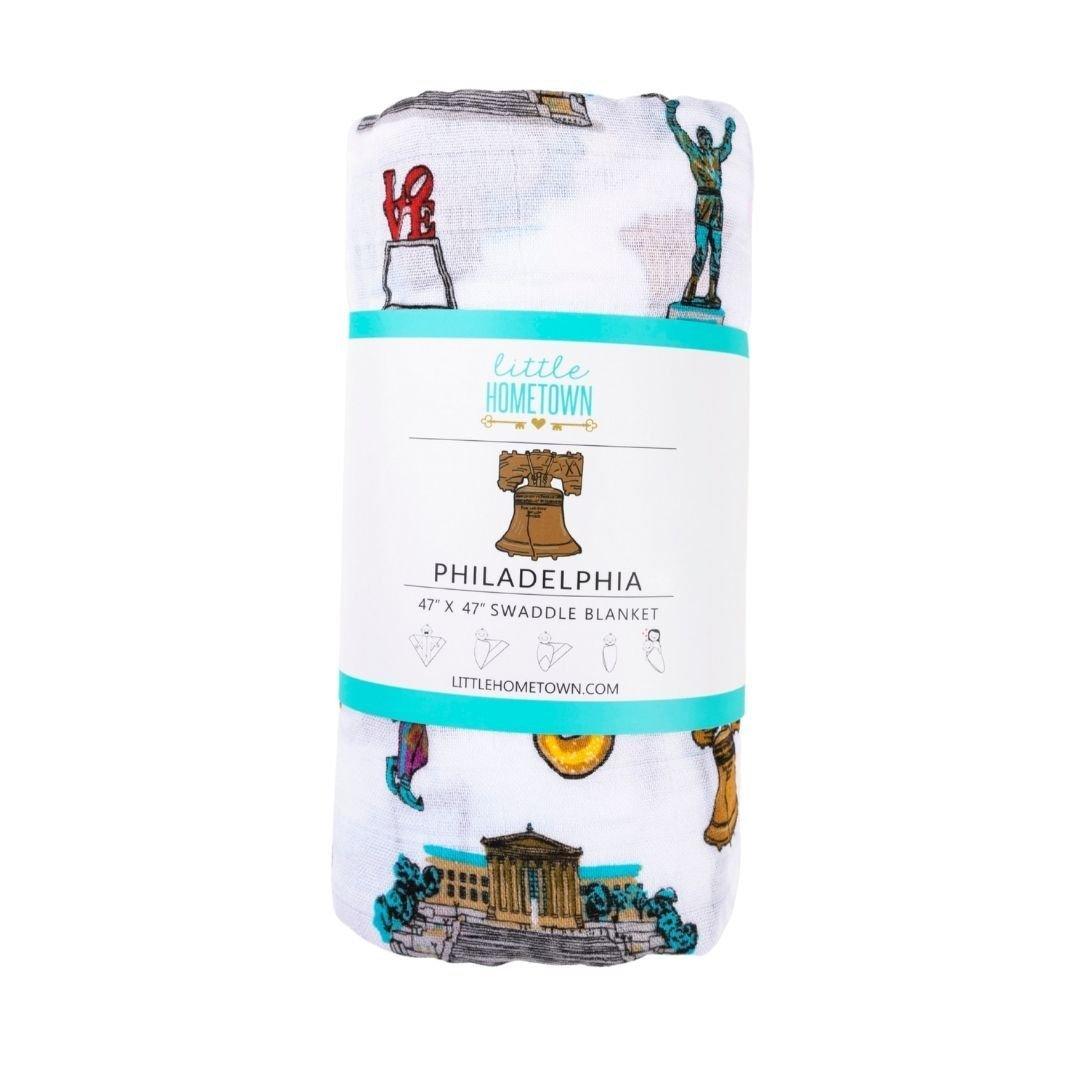 Gift Set: Philadelphia Baby Muslin Swaddle Blanket and Burp Cloth/Bib Combo by Little Hometown - Vysn