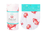 Gift Set: Pink Crab Baby Muslin Swaddle Blanket and Burp Cloth/Bib Combo by Little Hometown - Vysn