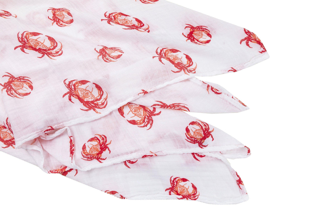 Gift Set: Pink Crab Baby Muslin Swaddle Blanket and Burp Cloth/Bib Combo by Little Hometown - Vysn