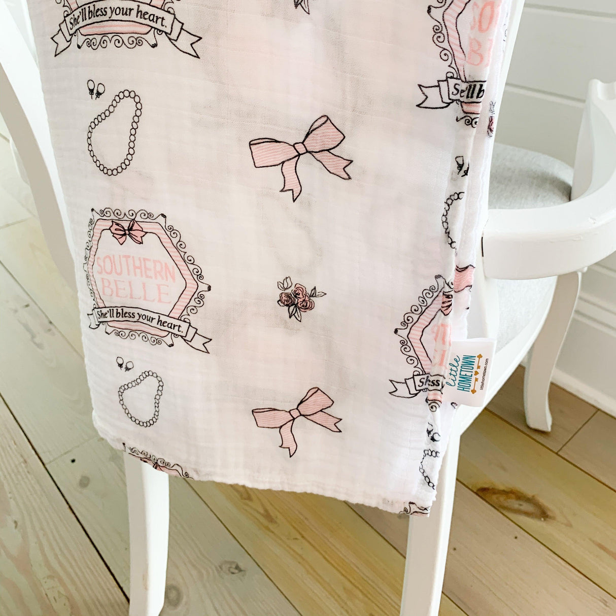 Gift Set: Southern Belle Baby Muslin Swaddle Blanket and Burp Cloth/Bib Combo by Little Hometown - Vysn