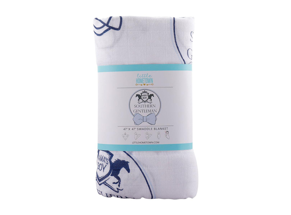 Gift Set: Southern Gentleman Baby Muslin Swaddle Blanket and Burp Cloth/Bib Combo by Little Hometown - Vysn