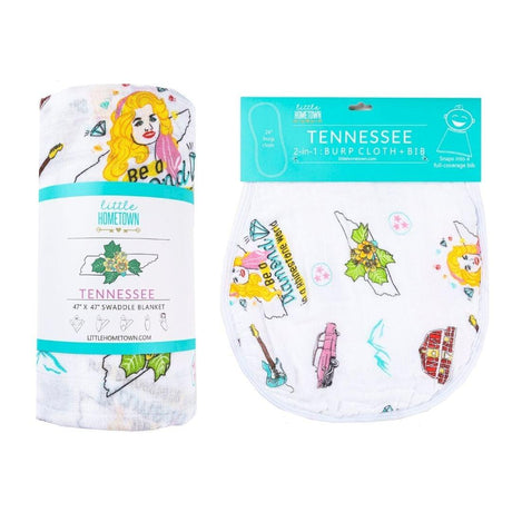 Gift Set: Tennessee Baby Muslin Swaddle Blanket and Burp Cloth/Bib Combo (Floral) by Little Hometown - Vysn