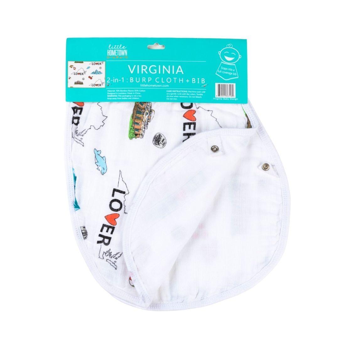 Gift Set: Virginia Baby Muslin Swaddle Blanket and Burp Cloth/Bib Combo by Little Hometown - Vysn