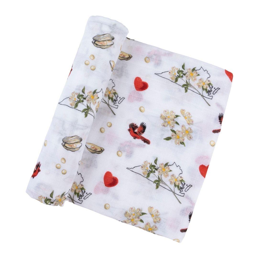 Gift Set: Virginia Baby Muslin Swaddle Blanket and Burp Cloth/Bib Combo (Floral) by Little Hometown - Vysn