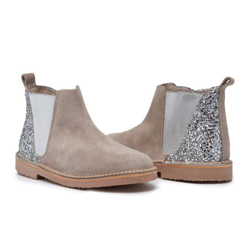 Glitter and Suede Chelsea Boots in Taupe by childrenchic - Vysn