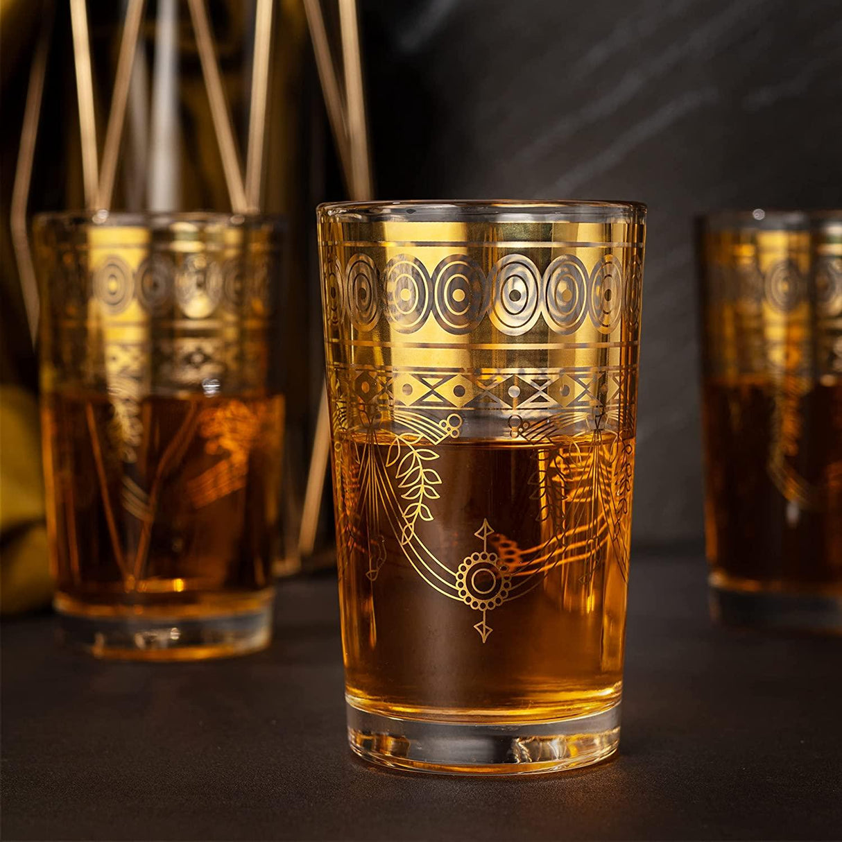 Gold Moroccan Glasses Artisan Hand-Made Multipurpose 220 ml 7.5 oz Tea and Wine Morrocan Tumbler Marrakech & Casablanca Tea Cups Set of 6, by The Wine Savant by The Wine Savant - Vysn