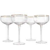 Gold Rim Glasses 7 oz, Set of 4 Gold Rim Classic Manhattan Glasses For Martini, Cocktails, Champagne, Wine - The Wine Savant (Ribbed) by The Wine Savant - Vysn