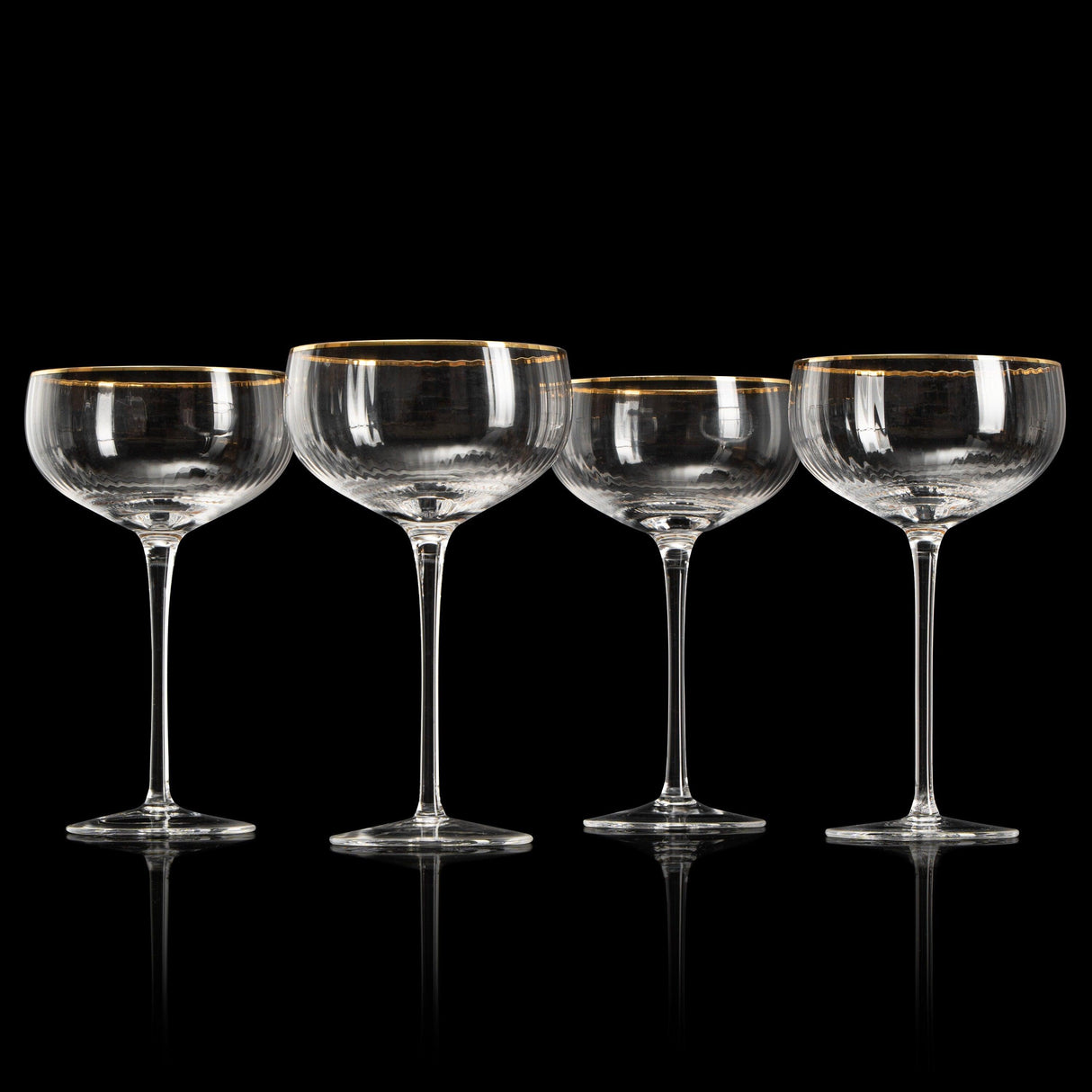 Gold Rim Glasses 7 oz, Set of 4 Gold Rim Classic Manhattan Glasses For Martini, Cocktails, Champagne, Wine - The Wine Savant (Ribbed) by The Wine Savant - Vysn