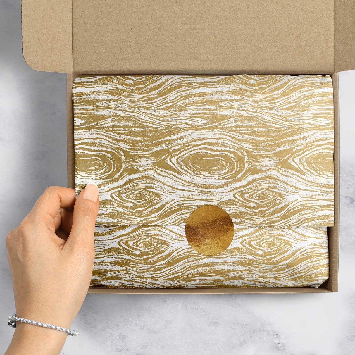 Gold Wood Grain 20" x 30" Gift Tissue Paper by Present Paper - Vysn