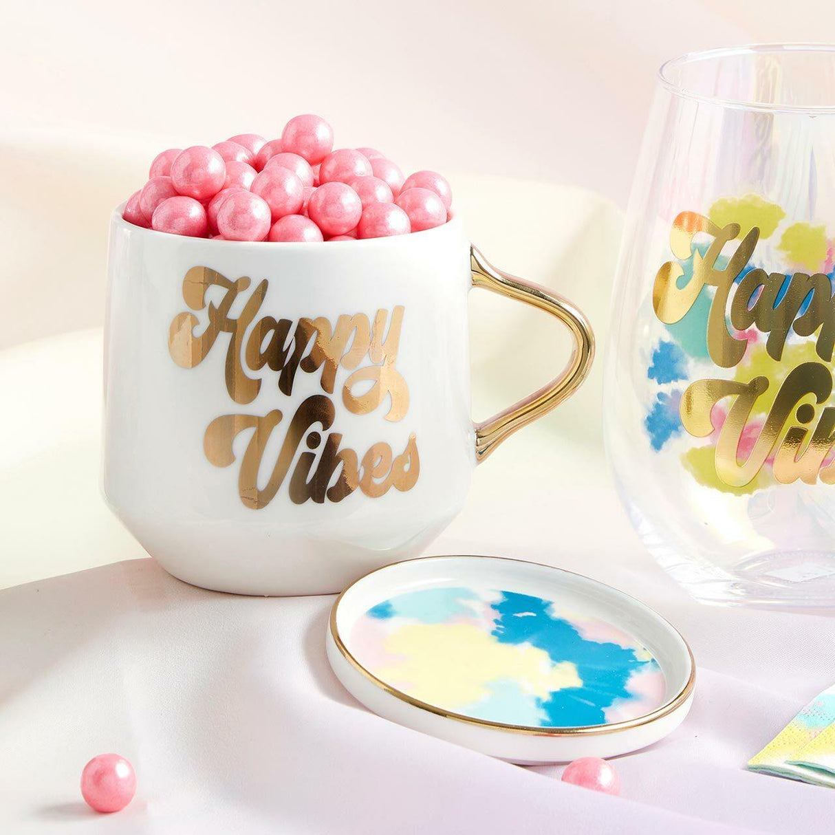 Happy Vibes Mug & Coaster Lid in Groovy Tie-Dye by The Bullish Store - Vysn