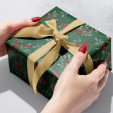 Holiday Floral Green Christmas Gift Wrap by Present Paper - Vysn