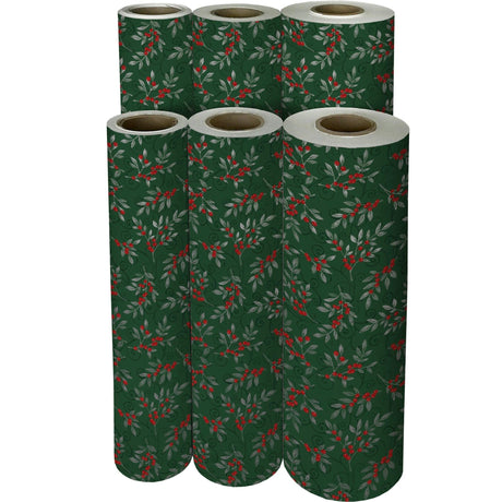 Holiday Floral Green Christmas Gift Wrap by Present Paper - Vysn