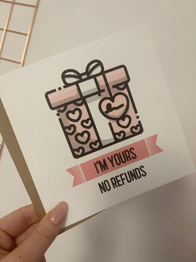 I'm Yours No Refunds Valentines Day Funny Humorous Hammered Card & Envelope by WinsterCreations™ Official Store - Vysn