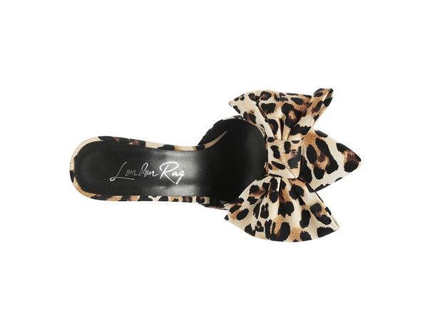 Joelle High Heel Bow Tie Leopard Print Mules by Blak Wardrob - Vysn