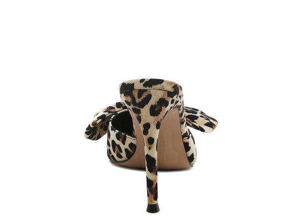 Joelle High Heel Bow Tie Leopard Print Mules by Blak Wardrob - Vysn