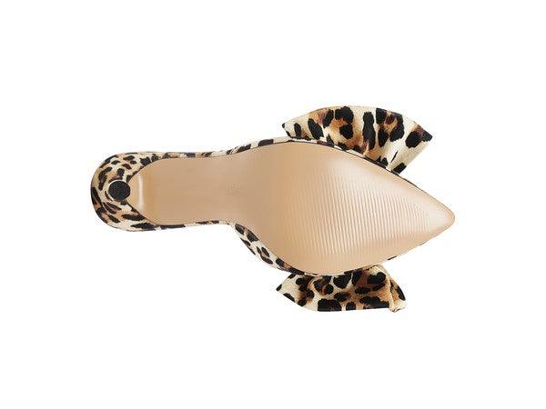 Joelle High Heel Bow Tie Leopard Print Mules by Blak Wardrob - Vysn