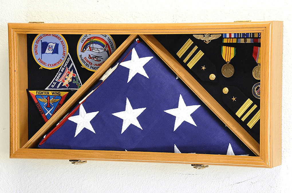 Large Flag & Medals Military Pins Patches Insignia Holds up to 5x9 Flag (Oak Finish) by The Military Gift Store - Vysn