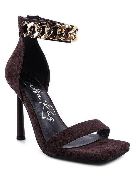 Last Sip Heeled Faux Suede Chain Strap Sandal by Blak Wardrob - Vysn