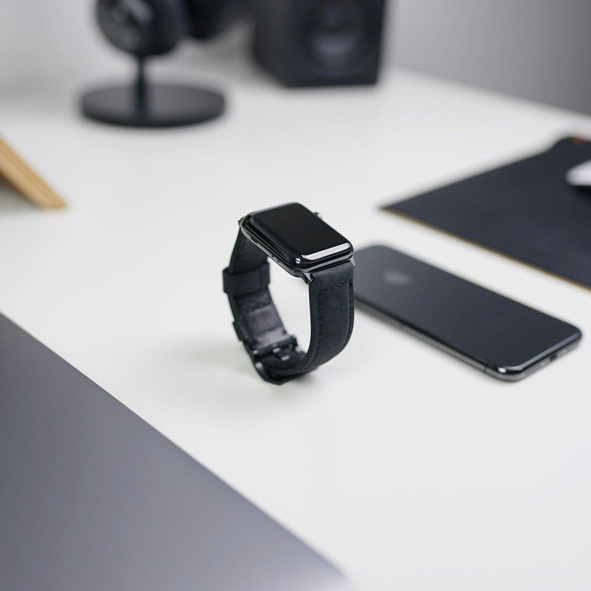 Leather Apple Watch Strap - Matte Black by Bullstrap - Vysn